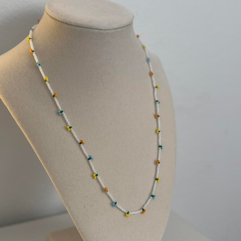 White Yellow Blue Beaded Necklace Handmade Colorful Jewelry Unique Gift